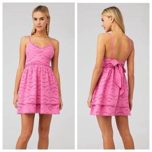 Winston White Francesca Eyelet Tie Back Baydoll Mini Dress Pink - XS - NWT